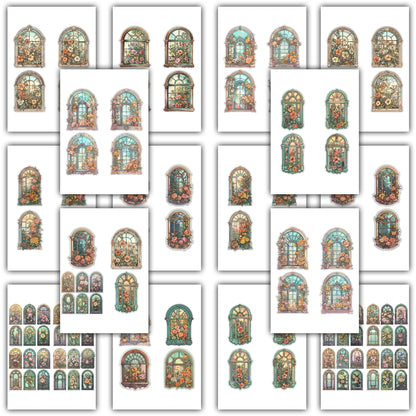 Vintage fussy cut windows floral , junk journal ephemera,  window stickers ,  digital printable , ephemera, window stickers , floral sticker