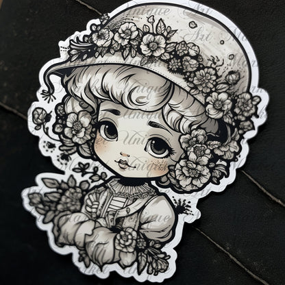 Vintage fussy cut cute girls  , junk journal ephemera, girl stickers ,  digital printable , collage , kids stickers , floral stickers cutout