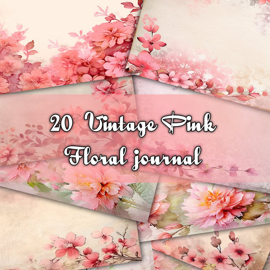Vintage Pink Floral Journal Papers A4 Printable Collection. Junk Journal Pages Digital Grunge Ephemera Pack Scrapbooking Junk Journaling