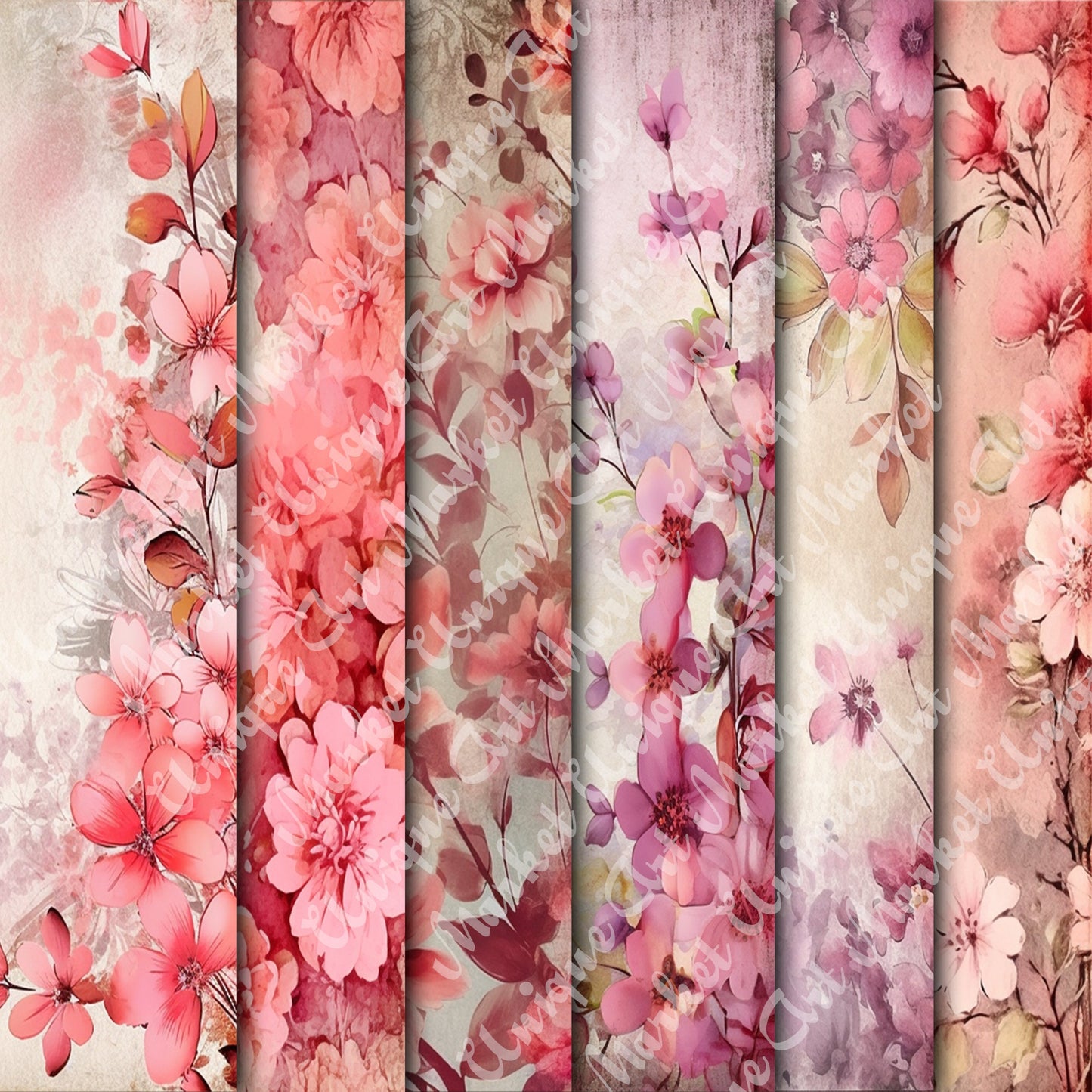 Vintage Pink Floral Journal Papers A4 Printable Collection. Junk Journal Pages Digital Grunge Ephemera Pack Scrapbooking Junk Journaling
