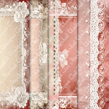 Vintage Shabby chic Floral white lace Papers  A4 Printable Collection Grunge Collage Junk Journal printable. digital download scrapbooking