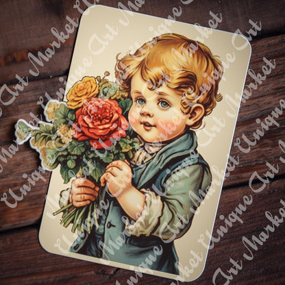 Vintage fussy cut cute boys  , junk journal ephemera, girl stickers ,  digital printable , collage , kids stickers , floral stickers cutout