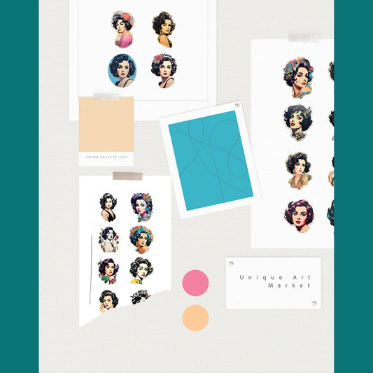 Elizabeth Taylor Vintage Stickers: Fussy Cut, Junk Journaling, Digital Pintables, Classic Hollywood, Printable Sticker Set, Ephemera kit