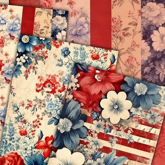 Vintage Floral Journal Papers  A4 Printable Collection - Americana Inspired Designs for Scrapbooking, Crafts, and Stationery