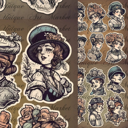 Gothic Vampire Lady Sticker Collection - 144 Stickers, 12 Sheets for Journaling and Crafts . fussy cuts . ephemera . printable stickers .