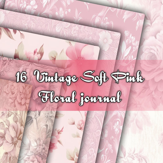 Vintage Soft Pink Floral Journal A4 Paper Background Collection - 16 Printable PCS for Journals, Scrapbooking, and Crafts