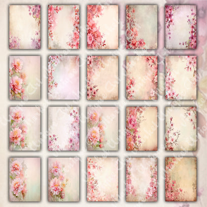 Vintage Pink Floral Journal Papers A4 Printable Collection. Junk Journal Pages Digital Grunge Ephemera Pack Scrapbooking Junk Journaling