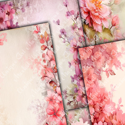 Vintage Pink Floral Journal Papers A4 Printable Collection. Junk Journal Pages Digital Grunge Ephemera Pack Scrapbooking Junk Journaling