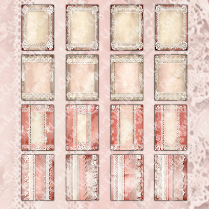 Vintage Shabby chic Floral white lace Papers  A4 Printable Collection Grunge Collage Junk Journal printable. digital download scrapbooking