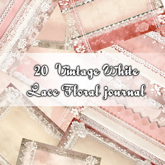 Vintage Shabby chic Floral white lace Papers  A4 Printable Collection Grunge Collage Junk Journal printable. digital download scrapbooking