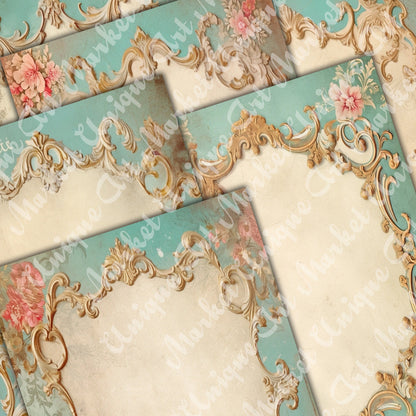 Vintage shabby chic Journal Pages, v03, Digital Papers, Shabby Chic Backgrounds , Scrapbooking Junk Journaling , Printable Download , Floral