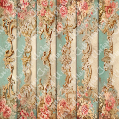 Vintage shabby chic Journal Pages, v03, Digital Papers, Shabby Chic Backgrounds , Scrapbooking Junk Journaling , Printable Download , Floral