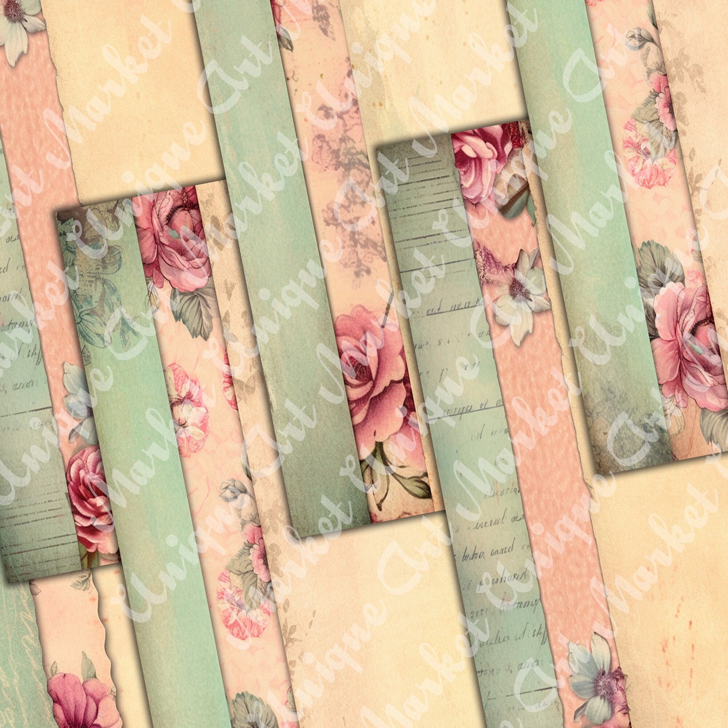 Vintage shabby chic washi Journal Pages, v04, Digital Papers, Shabby Chic Backgrounds , Scrapbooking Junk Journaling , Printable Download .
