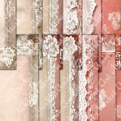 Vintage White Lace Journal Pages, V01, Digital Papers, Gothic Backgrounds , Scrapbooking Junk Journaling , Printable Download, White Lace