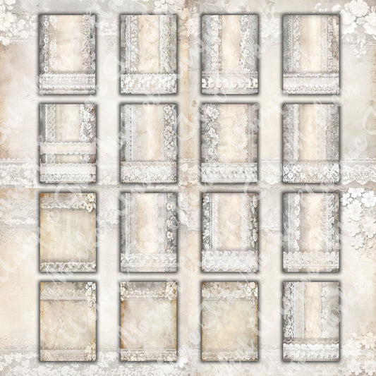 Vintage White Lace Journal Pages, V02, Digital Papers, Gothic Backgrounds , Scrapbooking Junk Journaling , Printable Download, White Lace