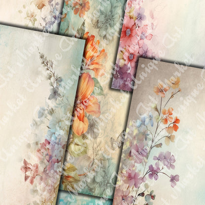 Vintage Harmonious flowers journal paqes, Digital Papers, floral Backgrounds , Scrapbooking Junk Journaling , Printable Download,