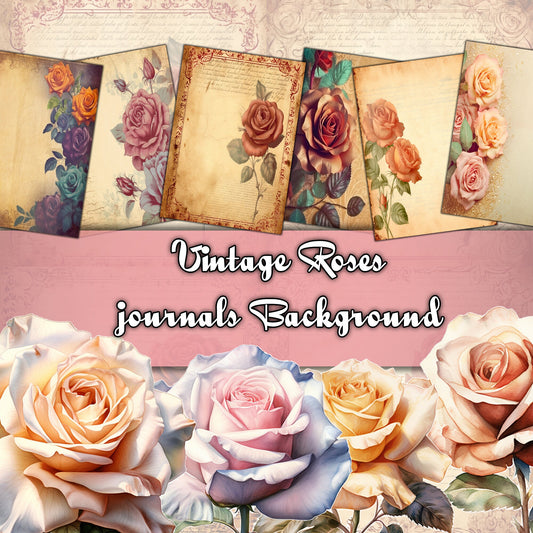 Vintage roses blank Journal Pages , Digital Papers, roses Background , Scrapbooking Junk Journaling , fussy cut roses , white rose . kits