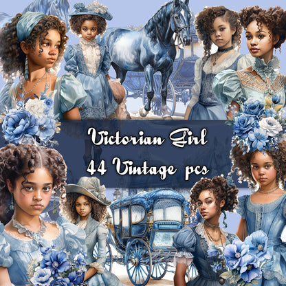 Victorian Girl fussy cut, Horses, carriages, blue theme, ephemera, junk journal, scrapbook, collage, digital printable, commercial use, Png