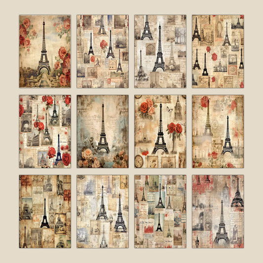 Vintage Rustic Paris Journal Pages , Digital Papers, boho Background , Scrapbooking Junk Journaling , rustic journal , printable . kits