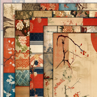 Vintage Rustic Japan Journal Pages , Digital Papers, japanese Background , Scrapbooking Junk Journaling , rustic journal , printable . kits