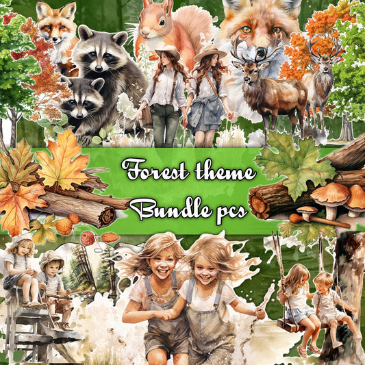 Magical Forest Digital Printable Bundle : Kids, Animals, Fantasy World, Plants , Tags and More! PNG, JPG, PDF , junk journal , ephemera, kit