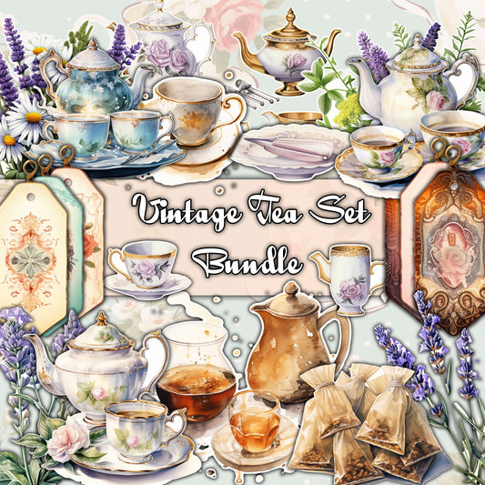Vintage Tea Themed Digital Junk Journaling Bundle - Tea Labels, tea teapots , Teacups, tags, and More! ephemera, scrapbook, collage, print