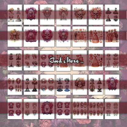 Day of the Dead Delights: Journaling Bundle with Victorian Girls, Floral Skulls, and More! ephemera, scrapbook, collage, digital printable .