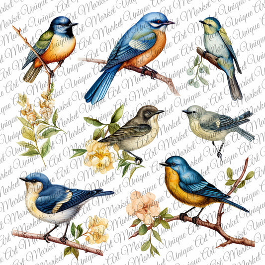 Vintage fussy cut birds flowers v4 kit , junk journal ephemera, birds stickers , digital printable, collage , scrapbooking , floral stickers