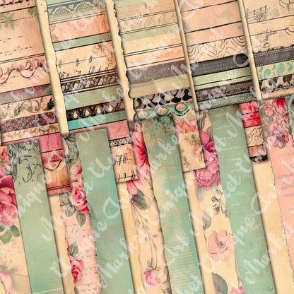 Vintage shabby chic washi Journal Pages, v04, Digital Papers, Shabby Chic Backgrounds , Scrapbooking Junk Journaling , Printable Download .