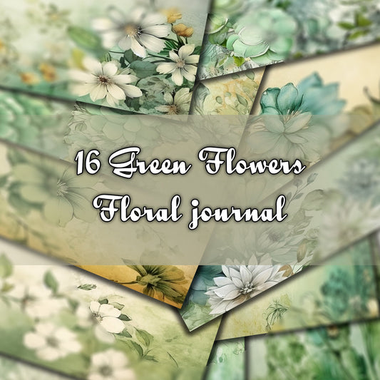 Vintage Green Floral Journal Pages , Digital Papers, floral Backgrounds , Scrapbooking Junk Journaling , Printable Download , Green flowers