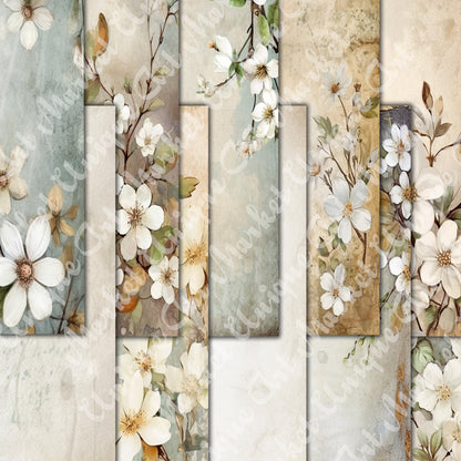 Vintage White flowers Journal Pages , Digital Papers, floral Backgrounds , Scrapbooking Junk Journaling , Printable Download , White flowers