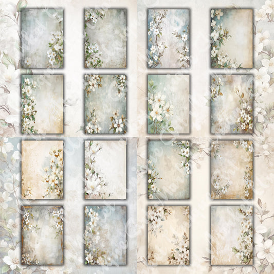 Vintage White flowers Journal Pages , Digital Papers, floral Backgrounds , Scrapbooking Junk Journaling , Printable Download , White flowers