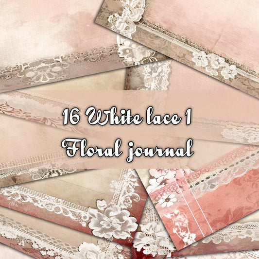 Vintage White Lace Journal Pages, V01, Digital Papers, Gothic Backgrounds , Scrapbooking Junk Journaling , Printable Download, White Lace