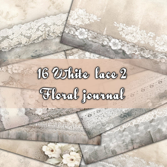Vintage White Lace Journal Pages, V02, Digital Papers, Gothic Backgrounds , Scrapbooking Junk Journaling , Printable Download, White Lace
