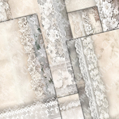 Vintage White Lace Journal Pages, V02, Digital Papers, Gothic Backgrounds , Scrapbooking Junk Journaling , Printable Download, White Lace