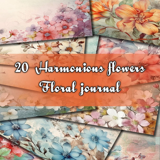 Vintage Harmonious flowers journal paqes, Digital Papers, floral Backgrounds , Scrapbooking Junk Journaling , Printable Download,