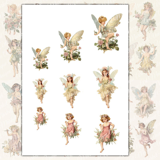 Vintage Fairies Fussy Cuts Ephemera for Junk Journal Kit, nostalgic Digital Download, Printable Pixie fairy Collage Sheet, Journal Supplies