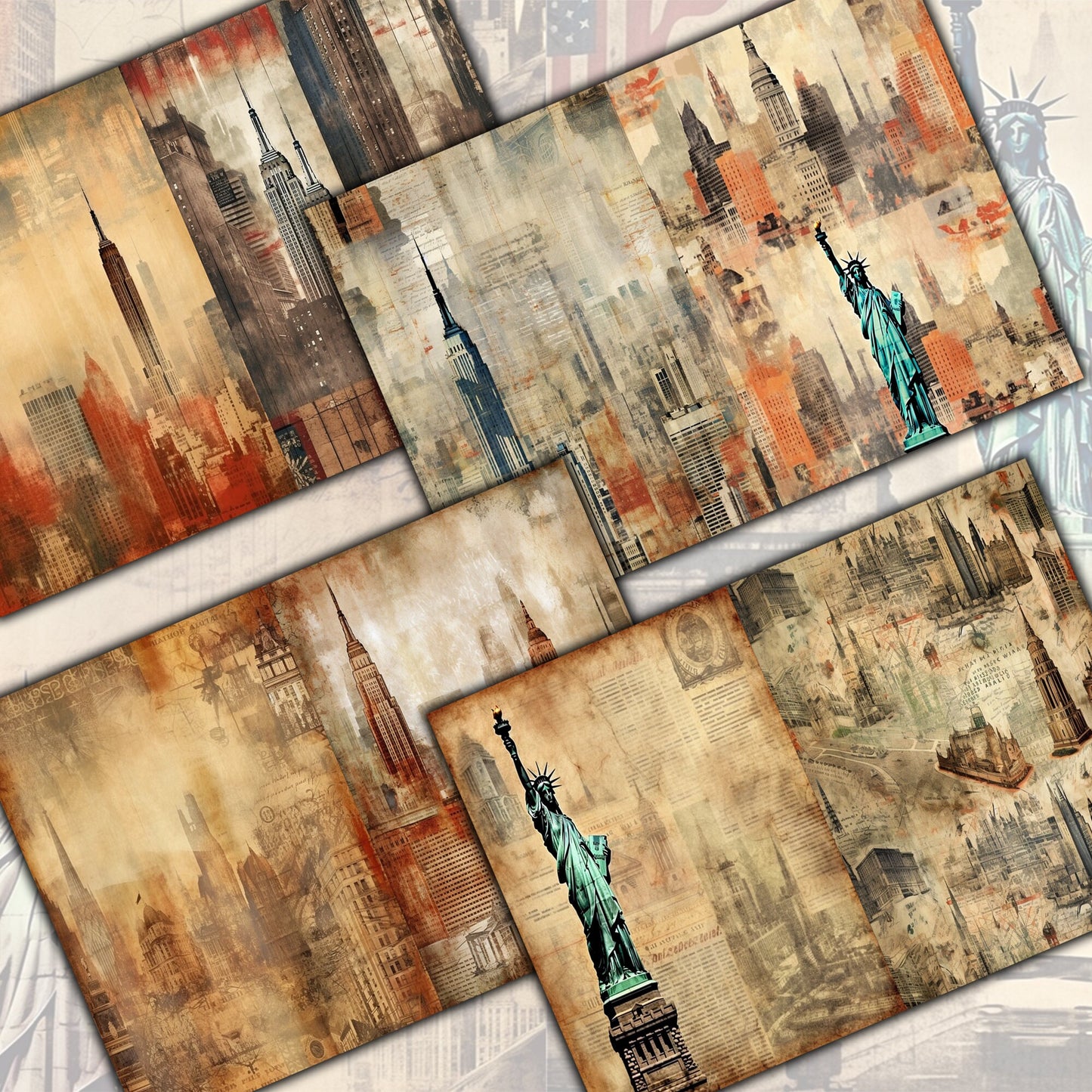 Vintage Rustic new york Journal Pages , Digital Papers, boho Background , Scrapbooking Junk Journaling , rustic journal , printable . kits