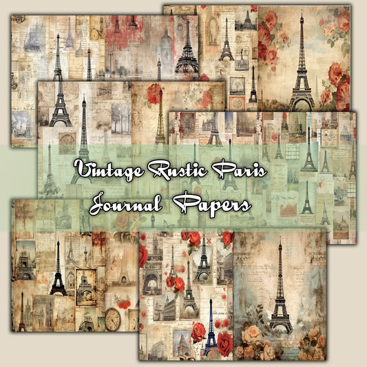 Vintage Rustic Paris Journal Pages , Digital Papers, boho Background , Scrapbooking Junk Journaling , rustic journal , printable . kits