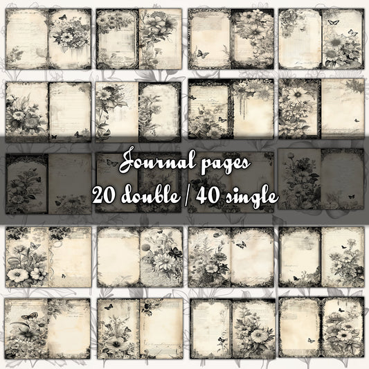 Vintage Monochromatic Delights: Mega Journal Pages and Fussy Cuts Bundle for Junk Journaling and scrapbooking, black and white , bundle, kit