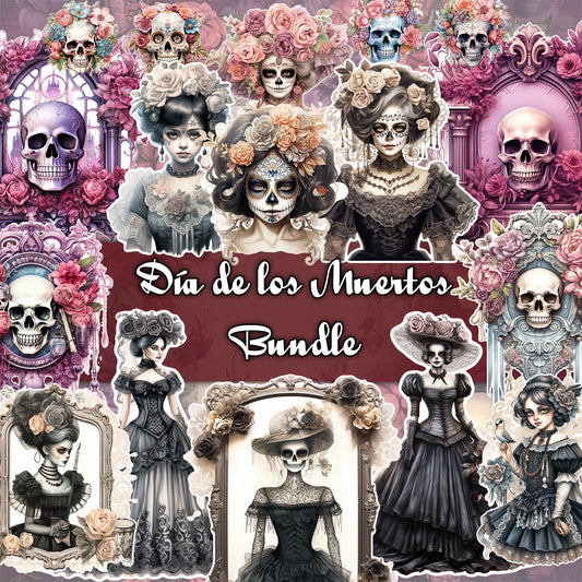 Day of the Dead Delights: Journaling Bundle with Victorian Girls, Floral Skulls, and More! ephemera, scrapbook, collage, digital printable .