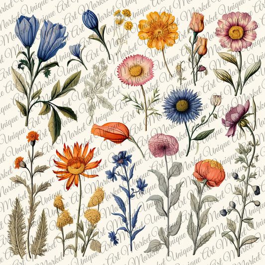 Vintage Printable Fussy Cuts Flowers Mega Pack V4, 24 Digital Fussy Cut Flower sheet, vintage, Printable Flowers, Ephemera junk Journal kit
