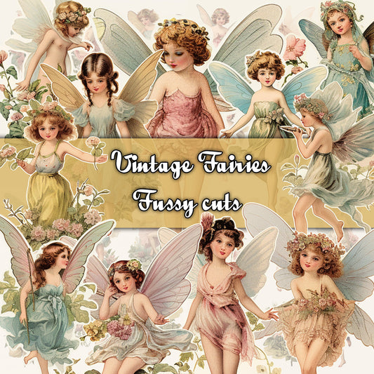 Vintage Fairies Fussy Cuts Ephemera for Junk Journal Kit, nostalgic Digital Download, Printable Pixie fairy Collage Sheet, Journal Supplies