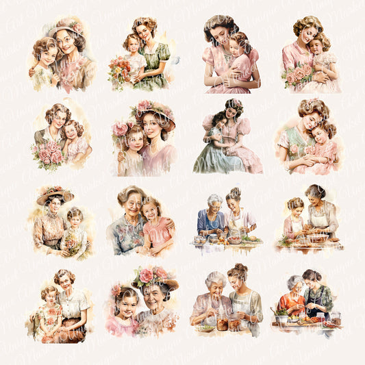 vintage  Cherished Moments: Mother and Daughter Fussy Cuts Digital Bundle for Junk Journaling. ephemera Scrapbook, Paper Crafts Scrapbooking