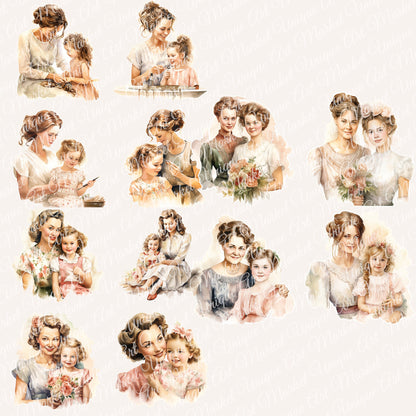 vintage  Cherished Moments: Mother and Daughter Fussy Cuts Digital Bundle for Junk Journaling. ephemera Scrapbook, Paper Crafts Scrapbooking