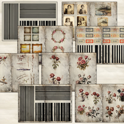 Vintage Chills: Abandoned Houses, Cryptic Notes, Fussy Cut Elements for Scrapbooking & Junk Journaling - Yellow Background - black ephemera