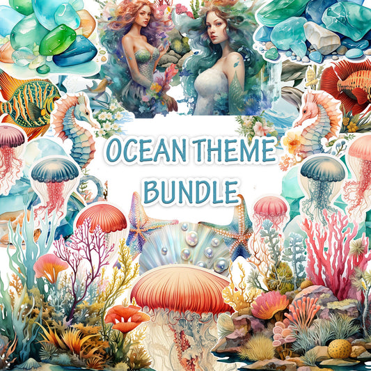 Vintage Ocean Digital Bundle: Fish, Dolphin, Mermaid, 40+ Pages, Scrapbook, Journaling kit , JPG, PNG, PDF, Creative Crafts . ephemera .