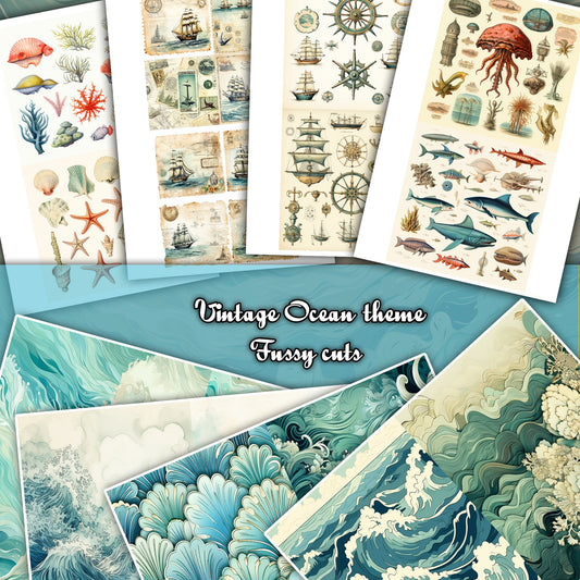 Seaside Serenity: Vintage Ocean Delights - Fussy Cuts and Backgrounds for Junk Journaling Scrapbooking - ephemera journal page - ocean sea