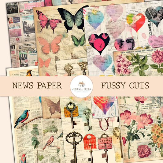 Vintage Newspaper theme multi items 24 set Fussy Cuts: Instant Download DIY Junk Journal & Scrapbook Themes - 24 Sets of Retro ephemera page