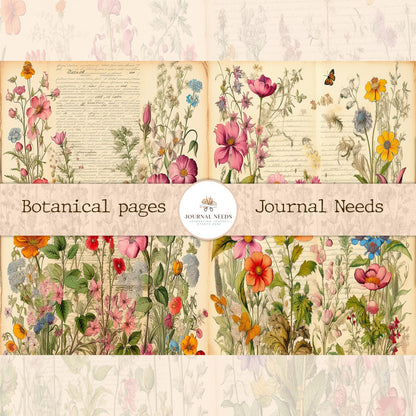 Botanic Beauty Journaling and Scrapbooking Kit - 32 Pages of Nature-Inspired Delight , vintage ephemera botanic - single pages floral pages